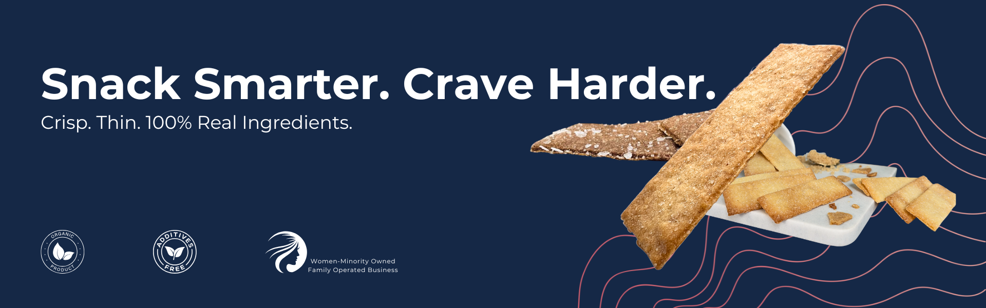 The Panza cookie snacks with a dark blue background and text 'Snack Smarter. Crave Harder.'
